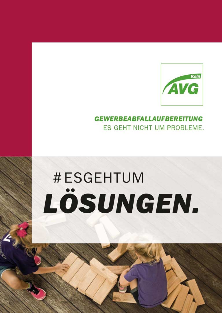 Cover der AVG Köln Broschüre Gewerbeabfallaufbereitung #esgehtum Lösungen.