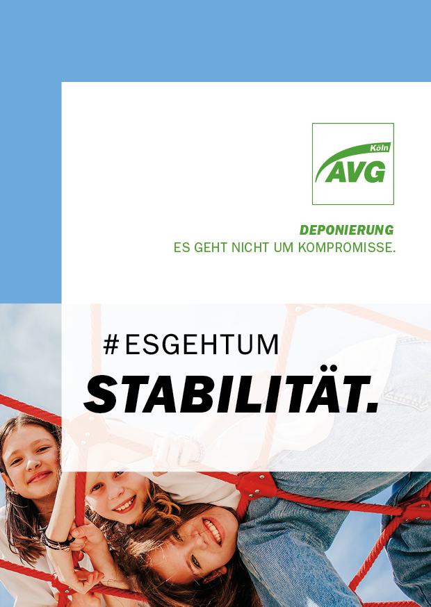 Cover der AVG Köln Broschüre Deponierung #esgehtum Stabilität.